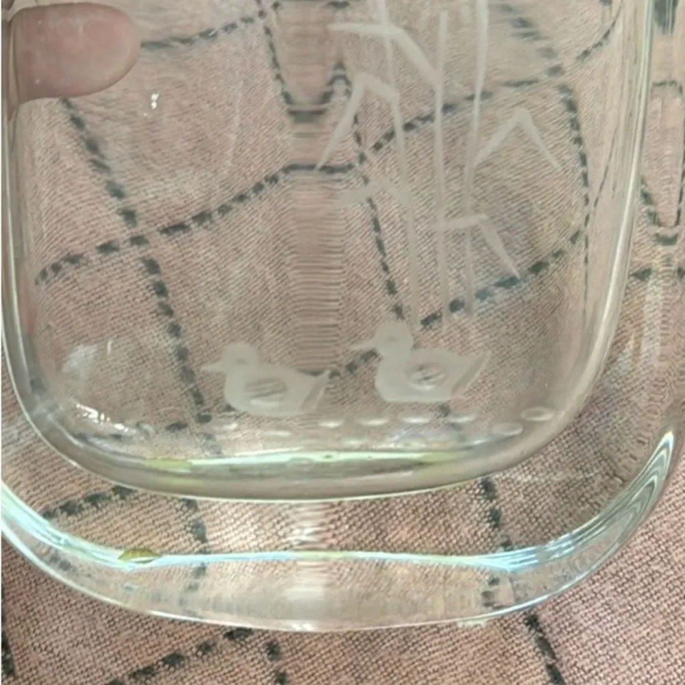 Vintage Signed Kosta Boda Edenfalk Crystal 5” Vase Etched Ducks *Made In Sweden*